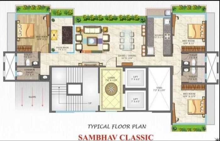 Floor plan of 3 BHK 2448 Sq. Ft. Apartment in Sambhav Rushabh Sambhav Classic, Mumbai