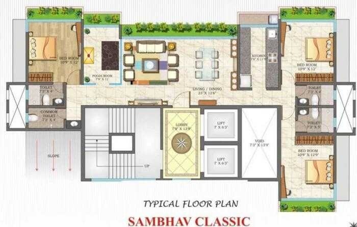 Floor plan of 3 BHK 2745 Sq. Ft. Apartment in Sambhav Rushabh Sambhav Classic, Mumbai