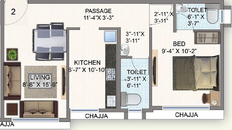 1 BHK 374 Sq. Ft. Apartment