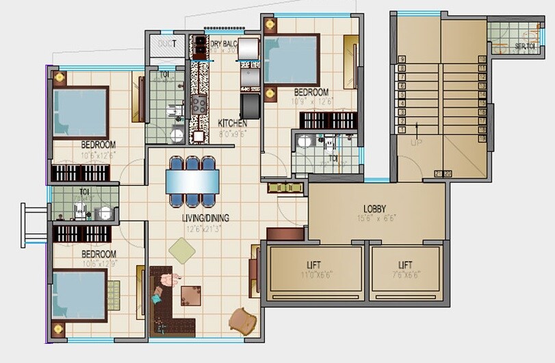 Floor plan of 3 BHK Apartment - 937 sq. ft. in Samyakth The Sky Vue, Mumbai