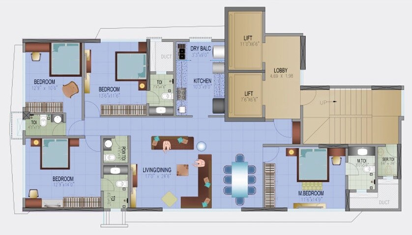Floor plan of 4 BHK Apartment - 1450 sq. ft. in Samyakth The Sky Vue, Mumbai