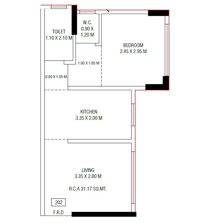 Floor plan of 1 BHK 336 Sq. Ft. Apartment in San Petros Residency, Mumbai