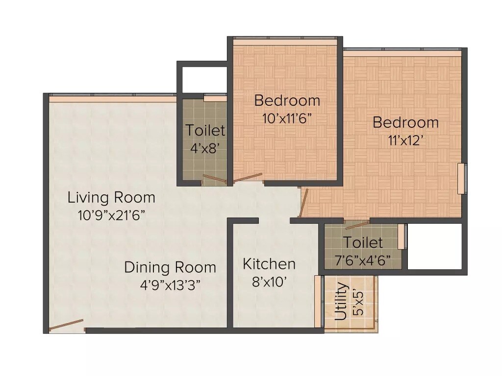 Floor plan of 2 BHK 1224 Sq. Ft. Apartment in Sanaya Astrio, Mumbai