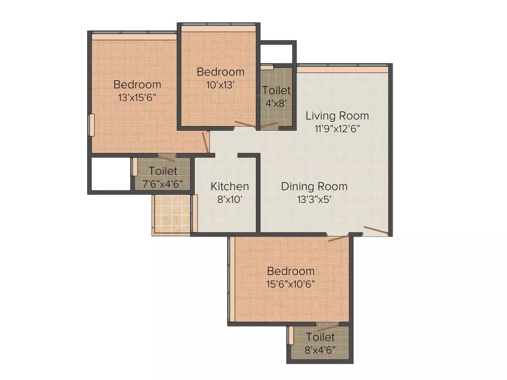 Floor plan of 3 BHK 1648 Sq. Ft. Apartment in Sanaya Astrio, Mumbai