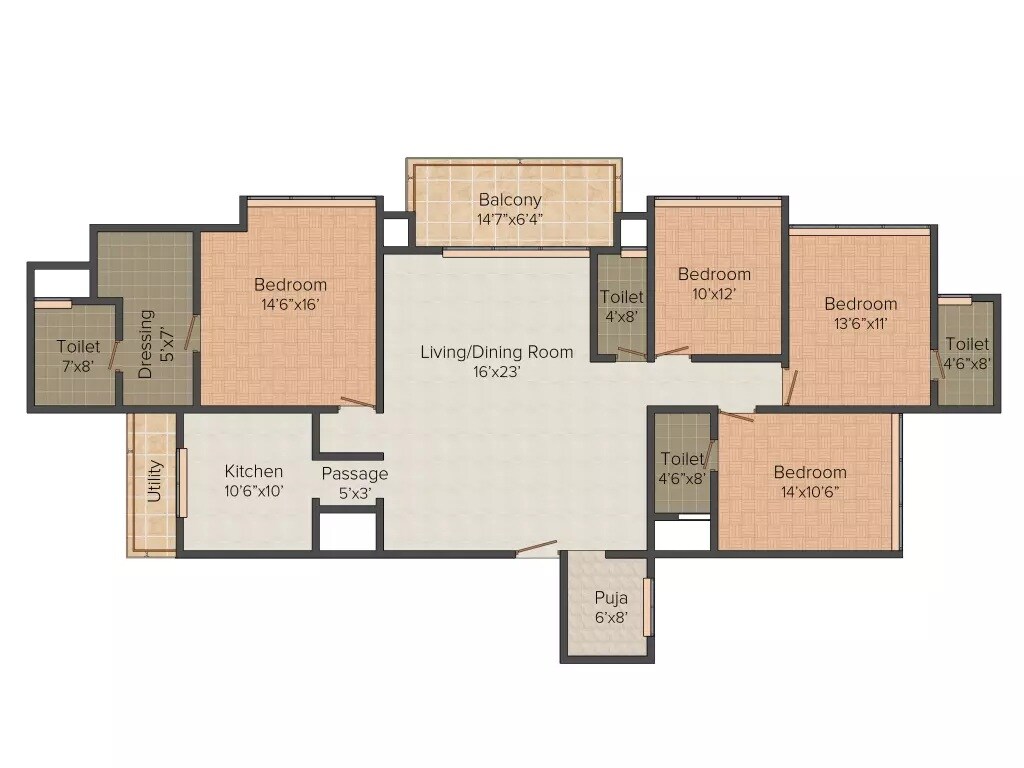 Floor plan of 4 BHK 2664 Sq. Ft. Apartment in Sanaya Astrio, Mumbai