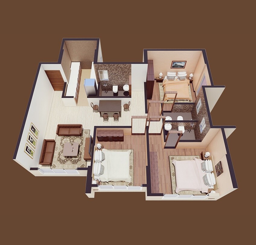 Floor plan of 3 BHK 851 Sq. Ft. Apartment in Sandhya Eve Horizon, Mumbai