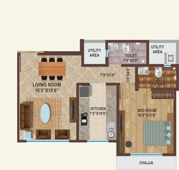 Floor plan of 1 BHK 496 Sq. Ft. Apartment in Sandhya Heritage, Mumbai