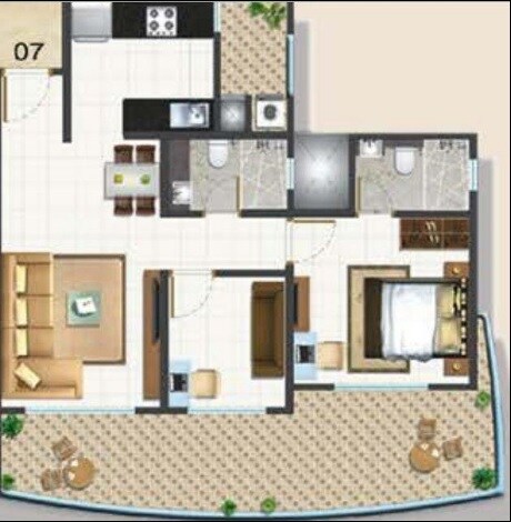 Floor plan of 2 BHK 593 Sq. Ft. Apartment in Sandhya Heritage, Mumbai