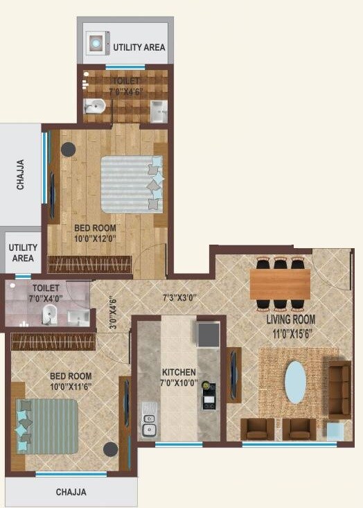 Floor plan of 2 BHK 719 Sq. Ft. Apartment in Sandhya Heritage, Mumbai