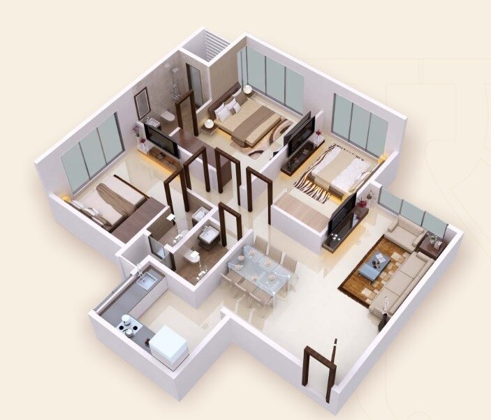Floor plan of 3 BHK 841 Sq. Ft. Apartment in Sandu Sanskar, Mumbai