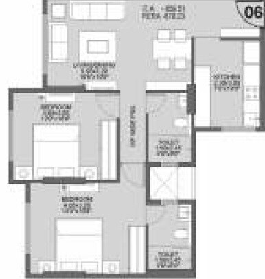 Floor plan of 2 BHK 643 Sq. Ft. Apartment in Sandu Shilpadatta, Mumbai