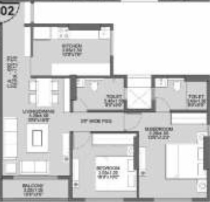 Floor plan of 2 BHK 722 Sq. Ft. Apartment in Sandu Shilpadatta, Mumbai