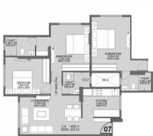 Floor plan of 3 BHK 1087 Sq. Ft. Apartment in Sandu Shilpadatta, Mumbai