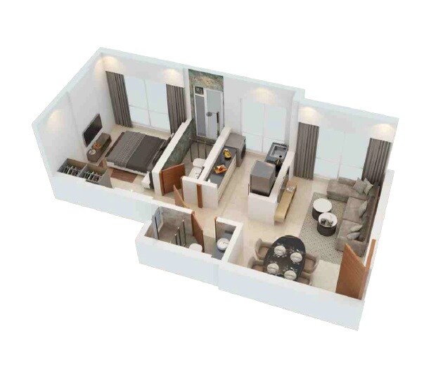 Floor plan of 1 BHK 433 Sq. Ft. Apartment in Sangam Charkop Akash Kiran CHS, Mumbai