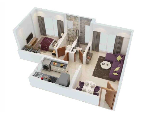 Floor plan of 1 BHK 408 Sq. Ft. Apartment in Sangam Charkop Akash Kiran CHS, Mumbai