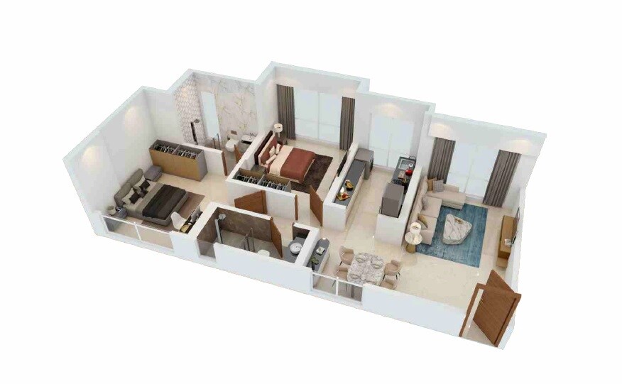 Floor plan of 2 BHK 715 Sq. Ft. Apartment in Sangam Charkop Akash Kiran CHS, Mumbai