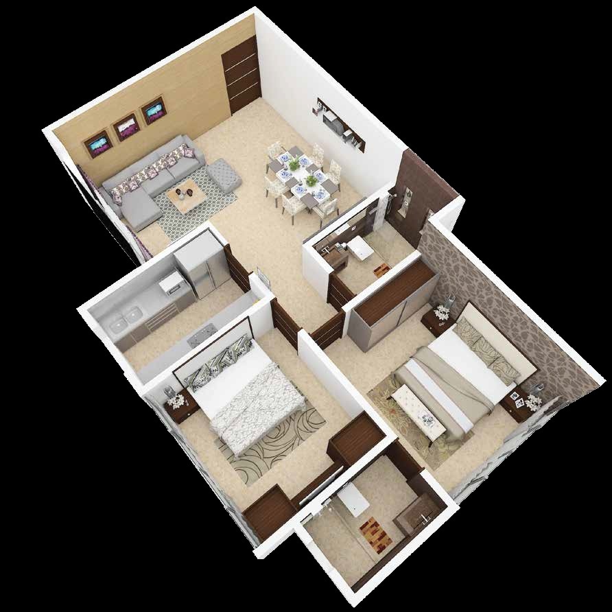 Floor plan of 2 BHK 683 Sq. Ft. Apartment in Sangam Nero, Mumbai