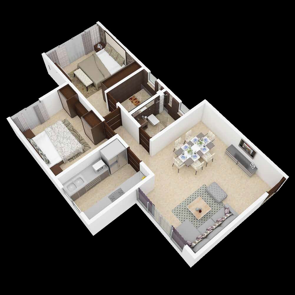 Floor plan of 2 BHK 708 Sq. Ft. Apartment in Sangam Nero, Mumbai