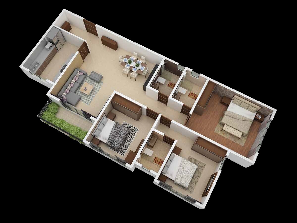 Floor plan of 3 BHK 1163 Sq. Ft. Apartment in Sangam Nero, Mumbai