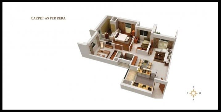 Floor plan of 2 BHK 987 Sq. Ft. Apartment in Sangam The Luxor, Mumbai
