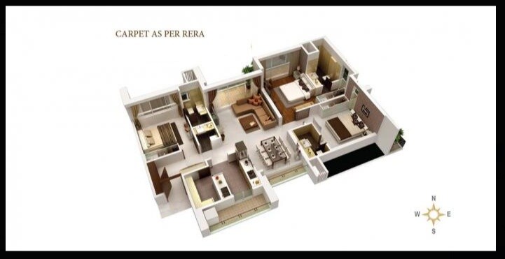 Floor plan of 3 BHK 1347 Sq. Ft. Apartment in Sangam The Luxor, Mumbai