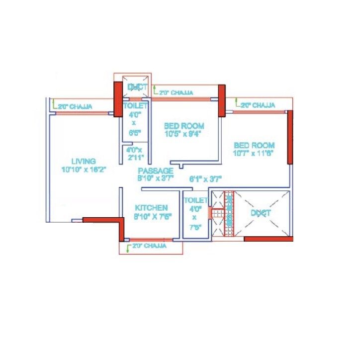 2 BHK 617 Sq. Ft. Apartment