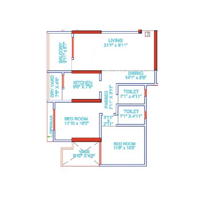 2 BHK 815 Sq. Ft. Apartment