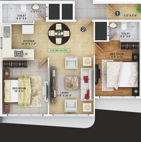 2 BHK 544 Sq. Ft. Apartment