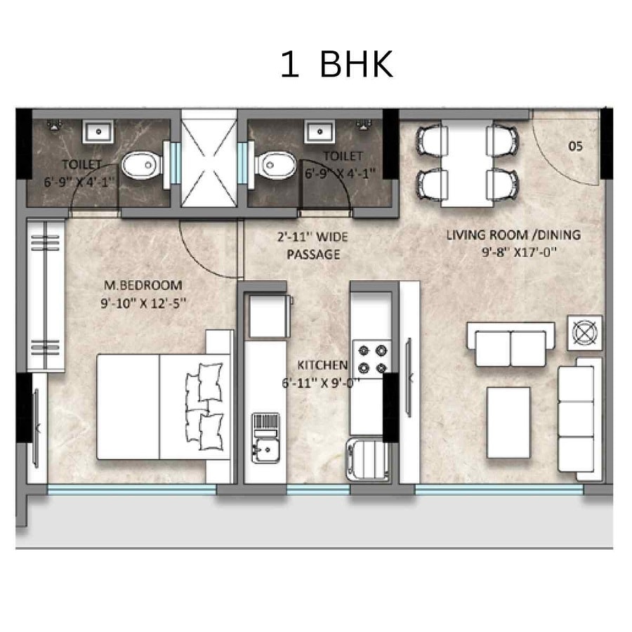 1 BHK 453 Sq. Ft. Apartment