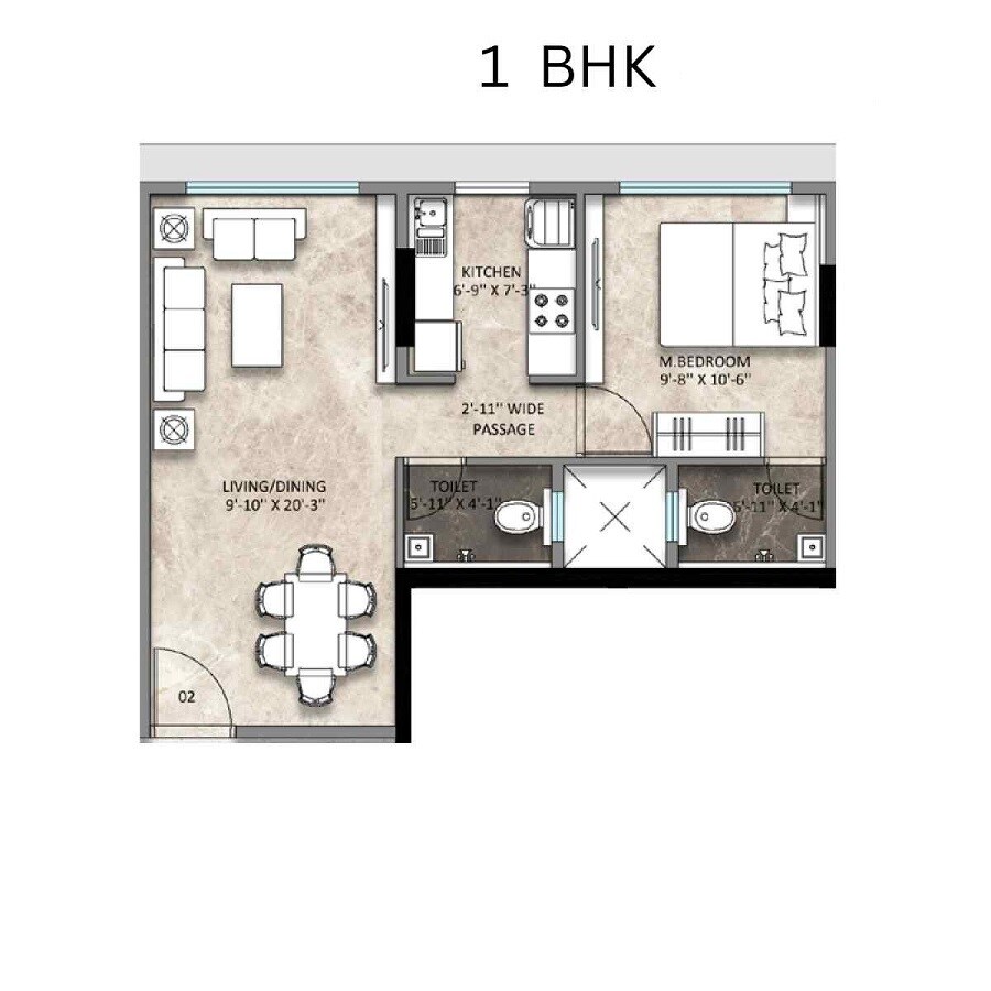 Floor plan of 1 BHK 465 Sq. Ft. Apartment in Sanghvi Aria, Mumbai