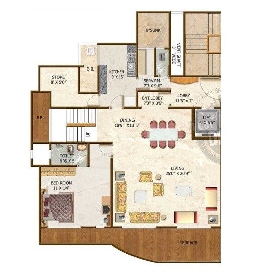 Floor plan of 1 BHK 563 Sq. Ft. Apartment in Sanghvi Ashish Sea View, Mumbai