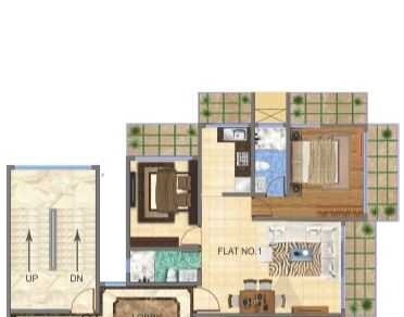 Floor plan of 2 BHK 585 Sq. Ft. Apartment in Sanghvi Estella, Mumbai