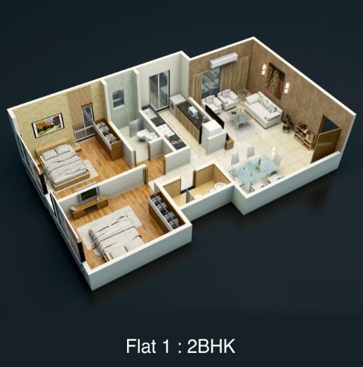 Floor plan of 2 BHK 771 Sq. Ft. Apartment in Sanghvi Evana, Mumbai