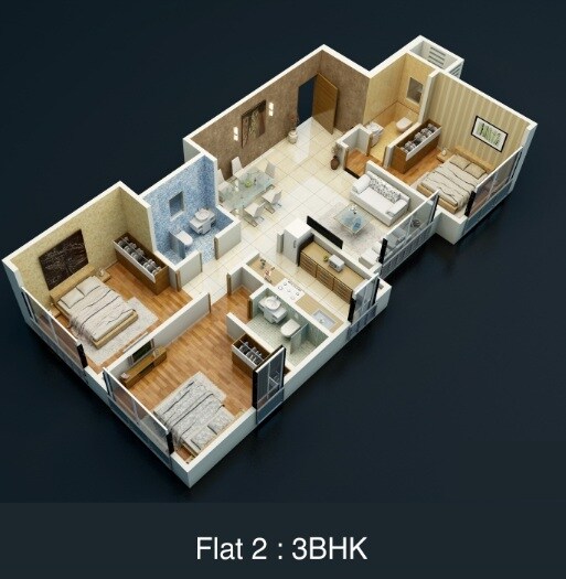 Floor plan of 3 BHK 957 Sq. Ft. Apartment in Sanghvi Evana, Mumbai