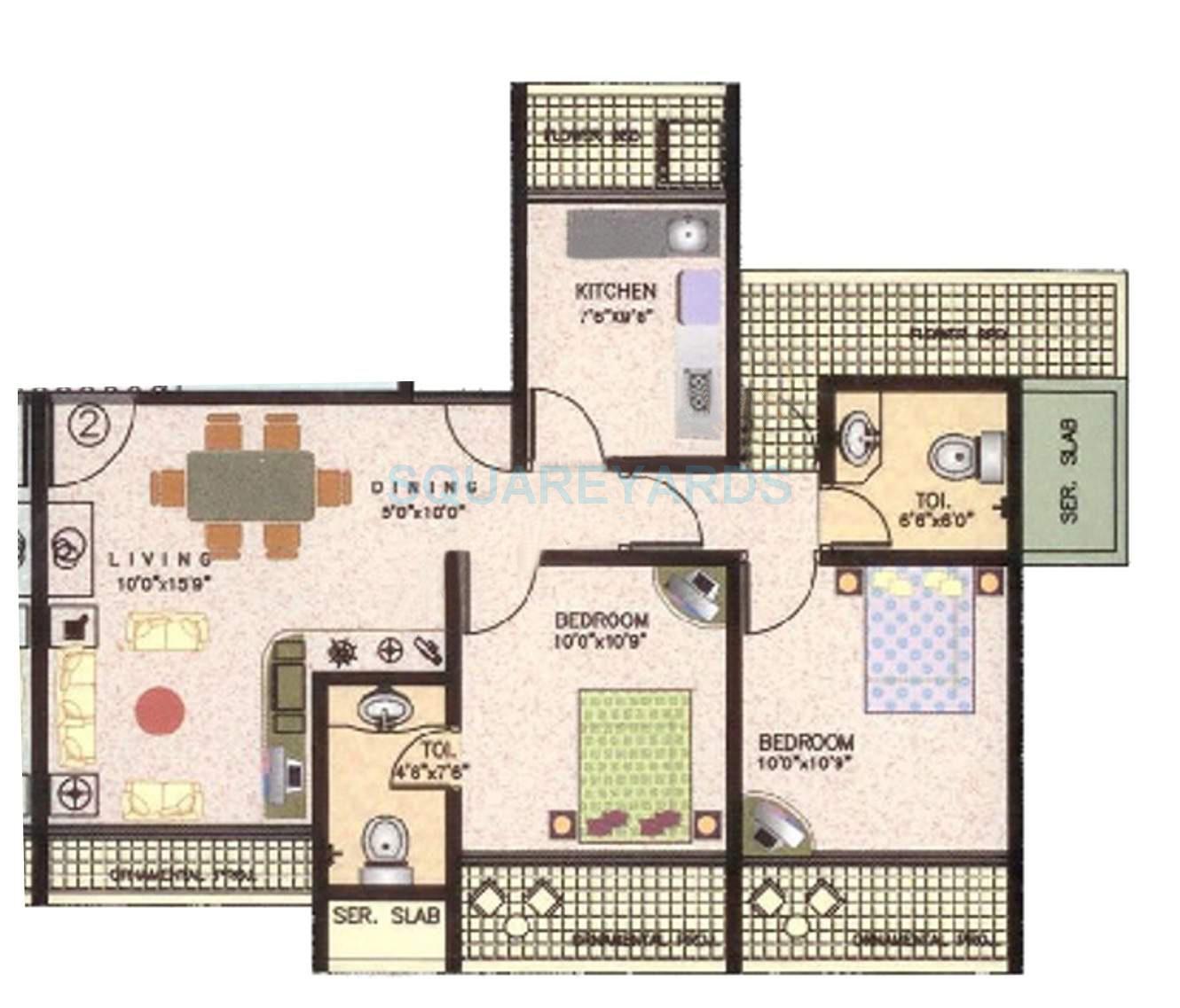 Floor plan of 2 BHK 1260 Sq. Ft. Apartment in Sanghvi Galaxy, Mumbai