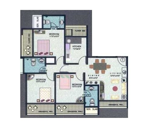 Floor plan of 3 BHK 1560 Sq. Ft. Apartment in Sanghvi Galaxy, Mumbai