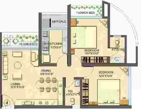 2 BHK 636 Sq. Ft. Apartment in Sanghvi Heights