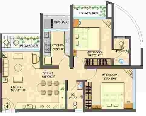 2 BHK 523 Sq. Ft. Apartment