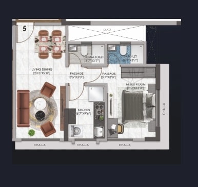 Floor plan of 1 BHK 437 Sq. Ft. Apartment in Sanghvi Horizon, Mumbai