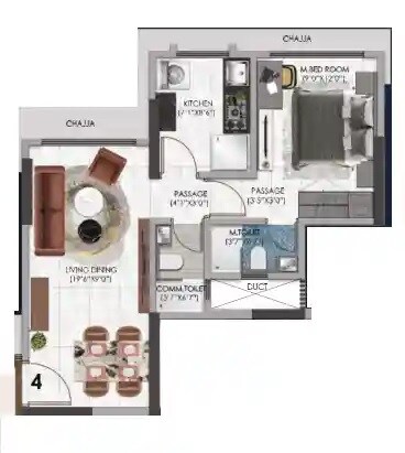 Floor plan of 1 BHK 442 Sq. Ft. Apartment in Sanghvi Horizon, Mumbai