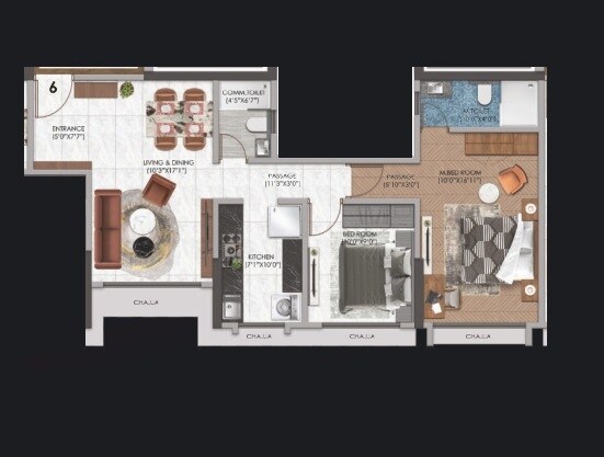 Floor plan of 2 BHK 717 Sq. Ft. Apartment in Sanghvi Horizon, Mumbai