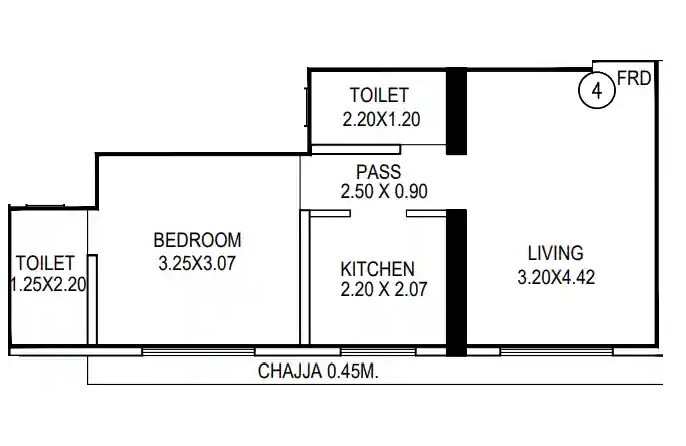 Floor plan of 1 BHK 412 Sq. Ft. Apartment in Sanghvi Parsssva Eternity, Mumbai