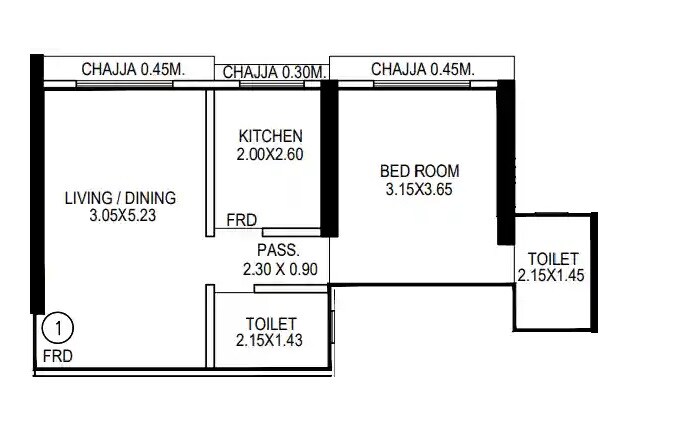 Floor plan of 1 BHK 464 Sq. Ft. Apartment in Sanghvi Parsssva Eternity, Mumbai