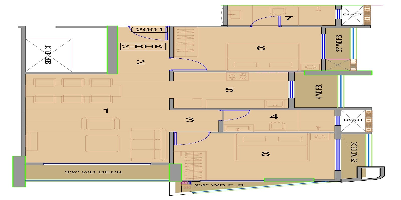 Floor plan of 2 BHK 612 Sq. Ft. Apartment in Sanghvi Parsssva Excellensea, Mumbai