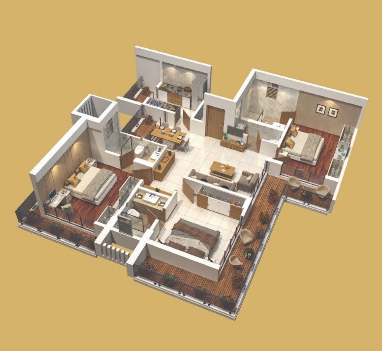 Floor plan of 3 BHK 1190 Sq. Ft. Apartment in Sanghvi Parsssva Excellensea, Mumbai