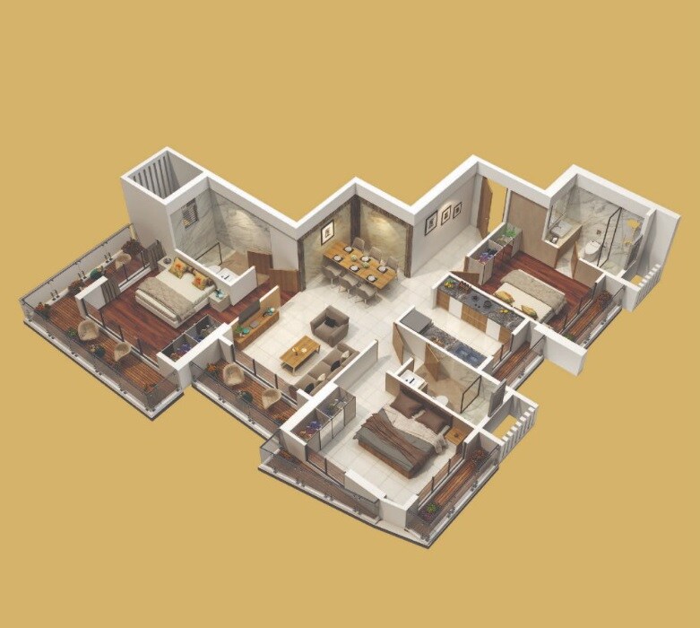 Floor plan of 3 BHK 841 Sq. Ft. Apartment in Sanghvi Parsssva Excellensea, Mumbai