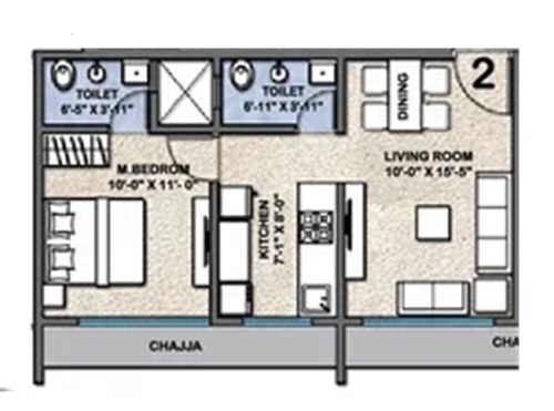 Floor plan of 1 BHK 448 Sq. Ft. Apartment in Sanghvi Pride, Mumbai