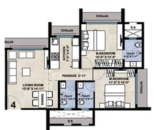 Floor plan of 2 BHK 603 Sq. Ft. Apartment in Sanghvi Pride, Mumbai