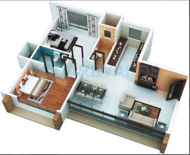 Floor plan of 2 BHK 699 Sq. Ft. Apartment in Sanghvi Solitaire, Mumbai