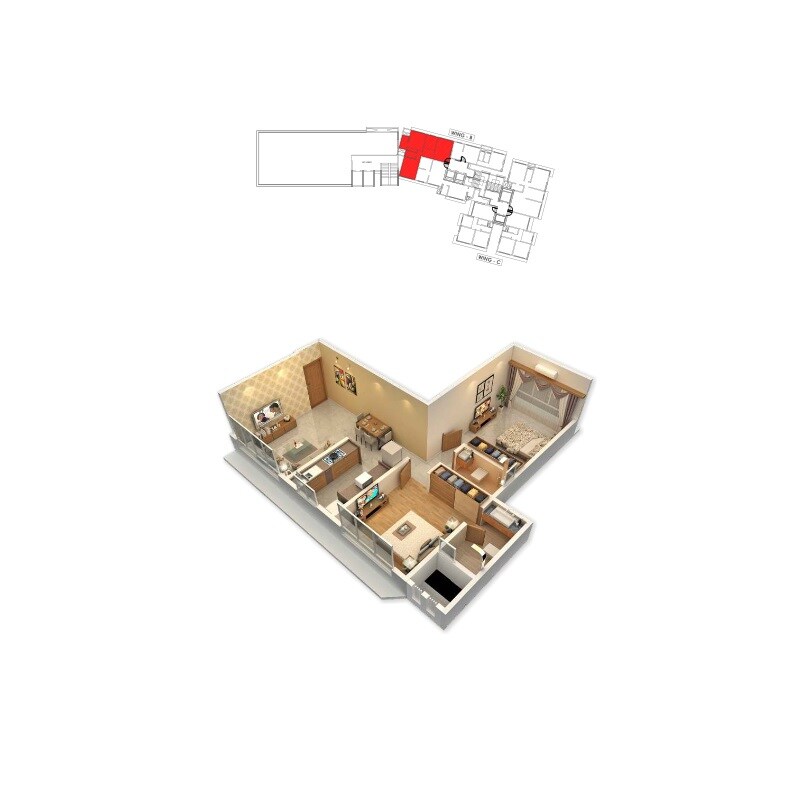 Floor plan of 2 BHK 735 Sq. Ft. Apartment in Sanjay Evergreen Woods, Mumbai
